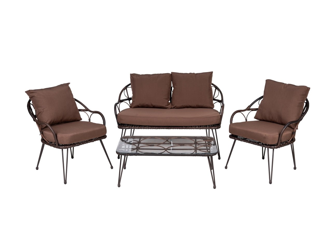 Set salotto con 4 pezzi tavolino due poltrone e un salotto colore marrone
