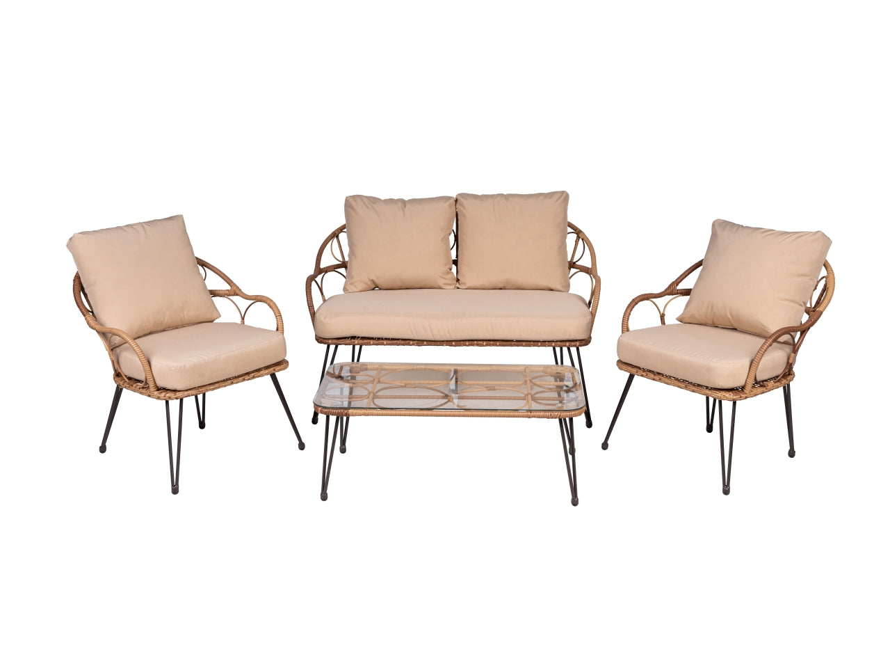 Set salotto con 4 pezzi tavolino due poltrone e un salotto colore beige