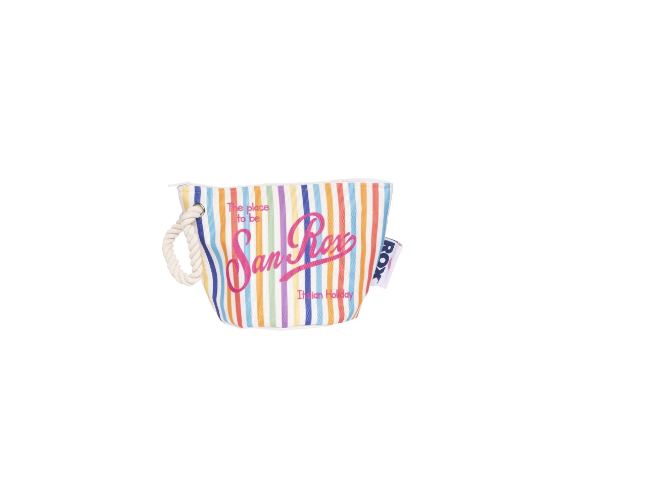 Pochette mare in misto cotone multicolor rigata con polsiera in corda naturale 16x16 cm - Rox