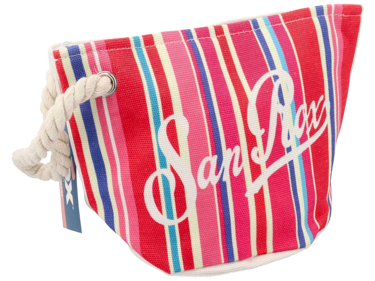 Pochette mare in misto cotone multicolor rigata con polsiera in corda naturale 16x16 cm - Rox
