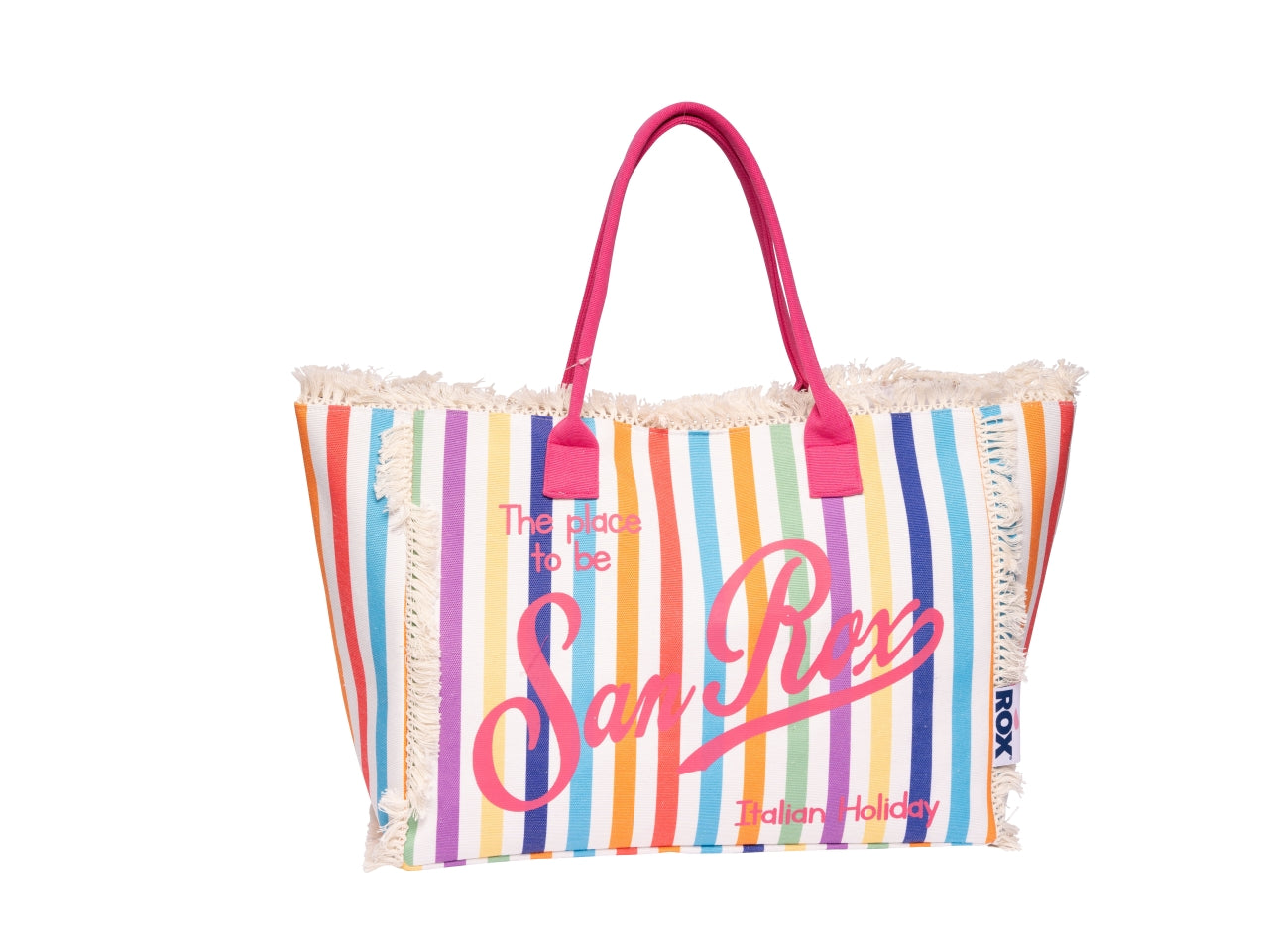 Borsa mare con frange in misto cotone rigata multicolor 45x35x20 cm - Rox