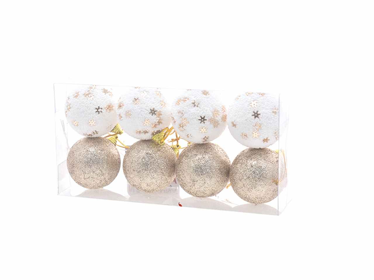 Palle 8 pezzi 6cm con fiocchi di neve champagne