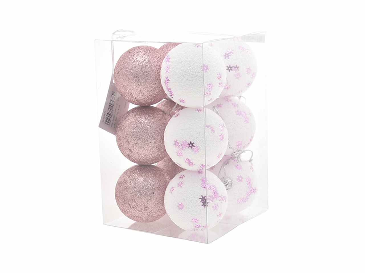 Palle 12 pezzi 7cm con fiocchi di neve rosa