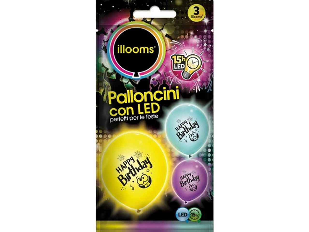 Pallone led happy birthday 3 pezzi ill09