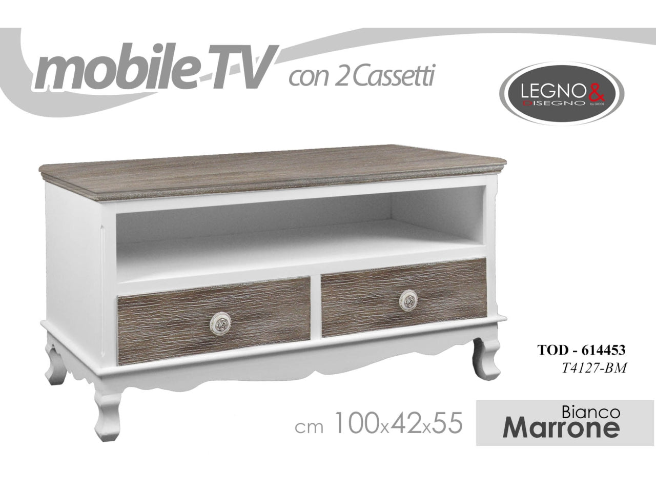 Mobile porta tv bianco con 2 cassetti marroni misura 100x42x55cm