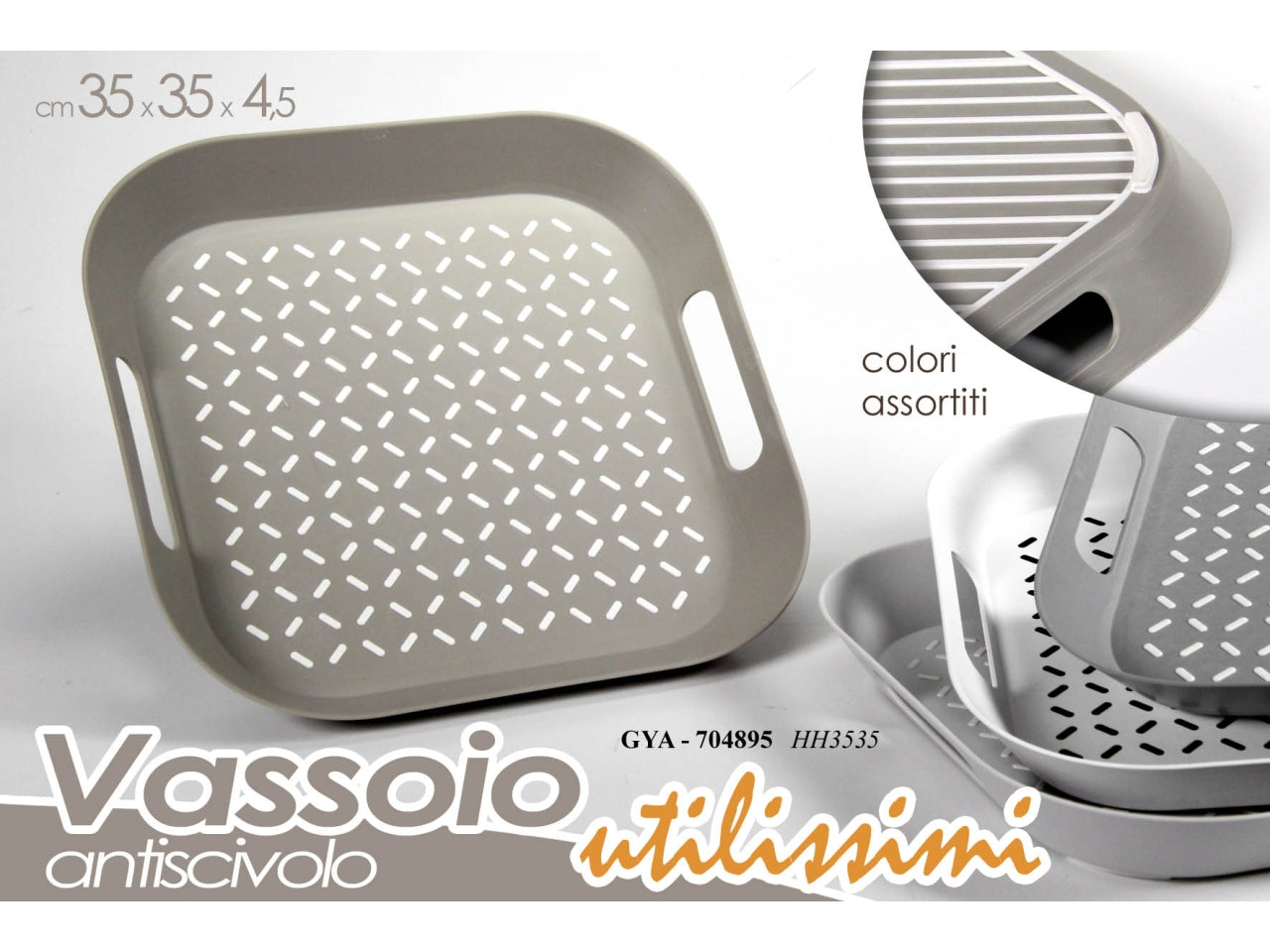 Vassoio antiscivolo quadro 35x35x4,5cm - disponibile in diverse colorazioni
