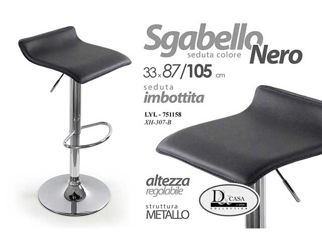 Linea lyl sgabello pvc 87/105cm nero 751158
