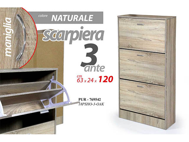 Scarpiera 3p naturale 63x24x120cm 769542