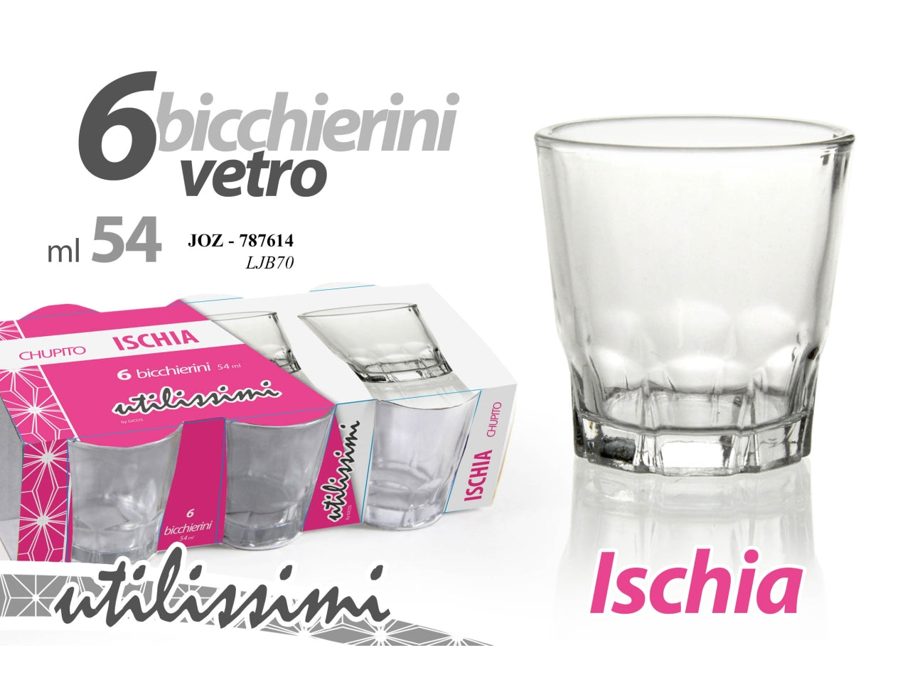 Bicchierini in vetro 54ml linea ravello 5,4cm - la confezione contiene 6 bicchieri
