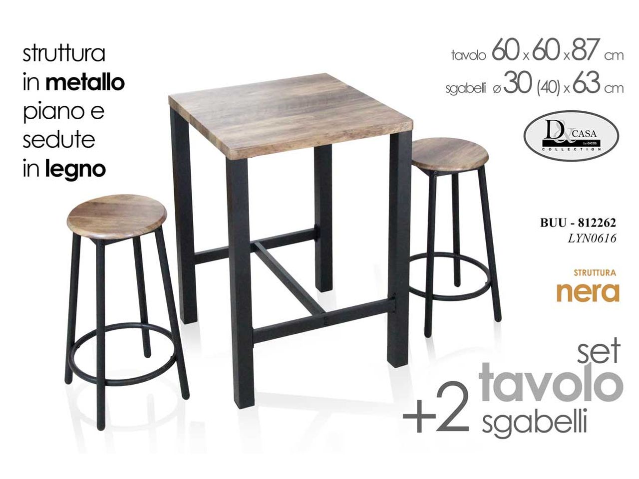 Tavolo con 2 sgabelli con struttura nera