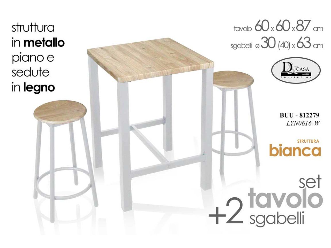 Tavolo con 2 sgabelli con struttura bianca