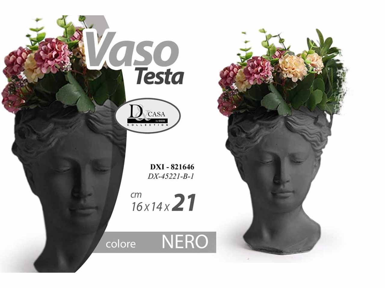 Vaso testa di 16x14x21cm nero 821646