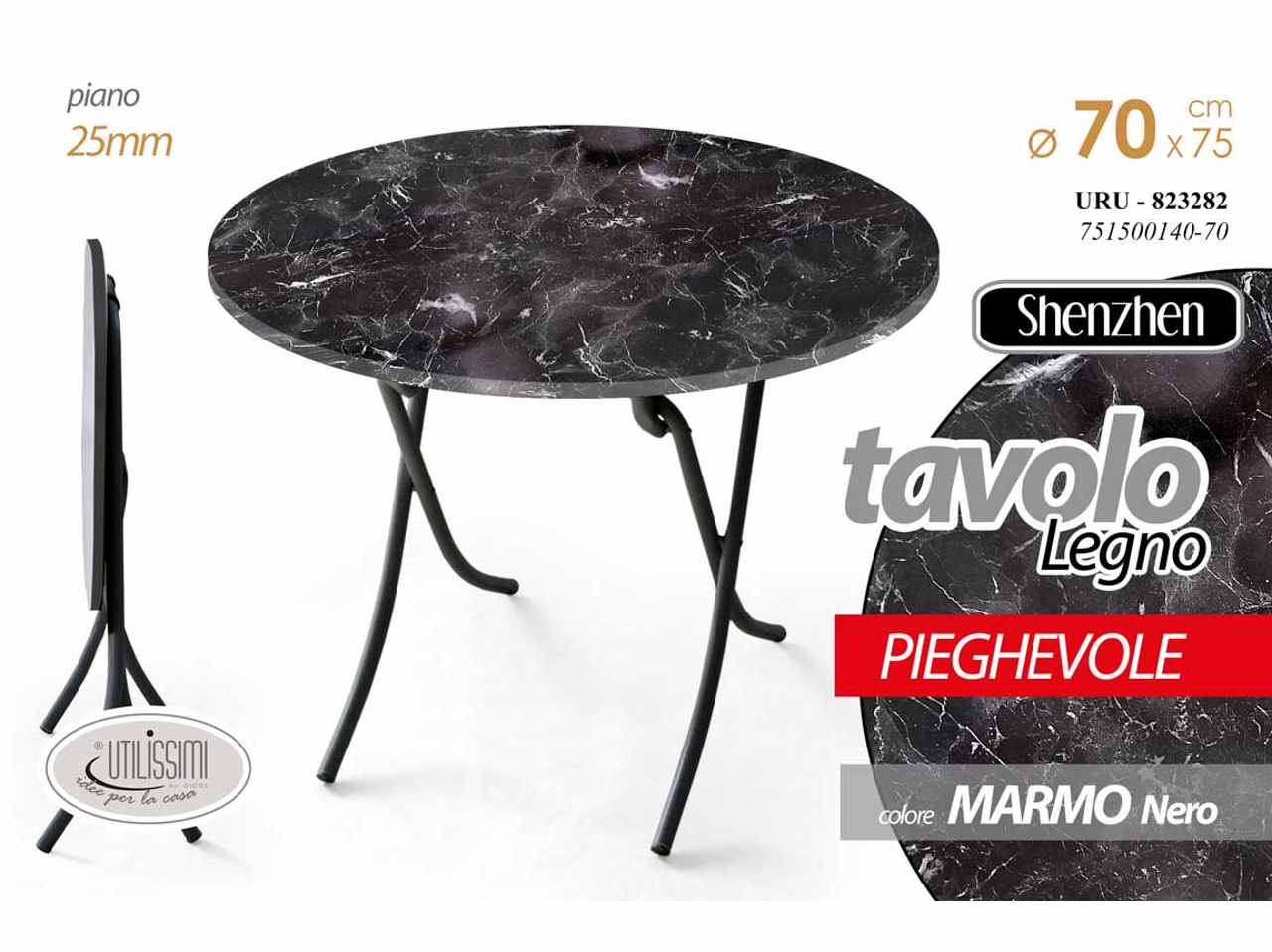Tavolo tondo nero/marmo 70x75cm 823282