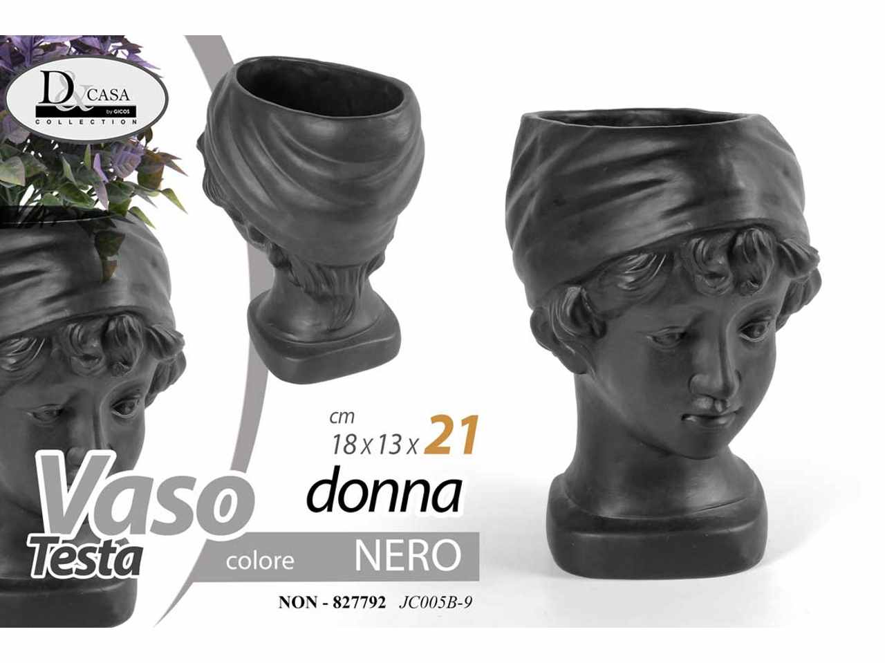 Vaso testa di donna nero 18x13x21 827792