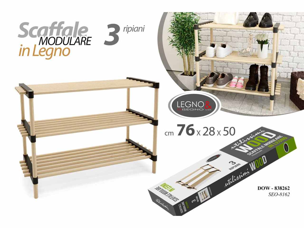 Scaffale modulare legno 76x28x50cm 8382