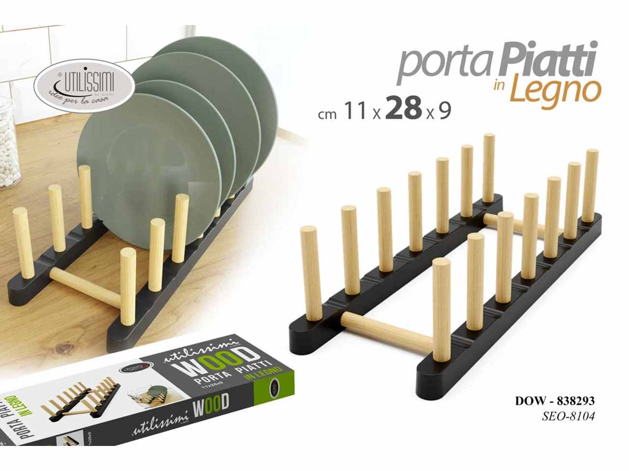 Portapiatti legno 11x28x9cm 838293