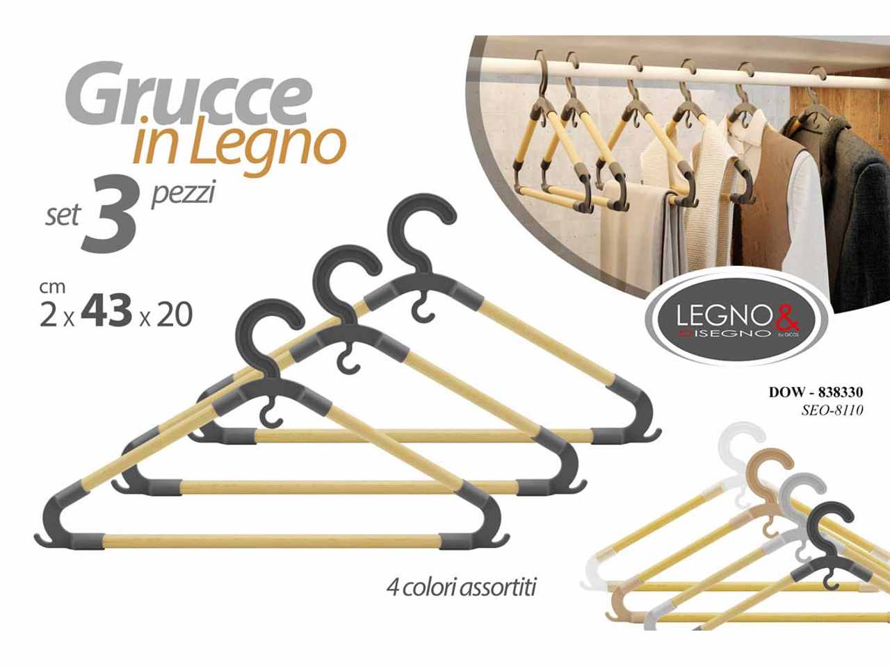 Grucce legno 3 pezzi 2x43x20cm 838330