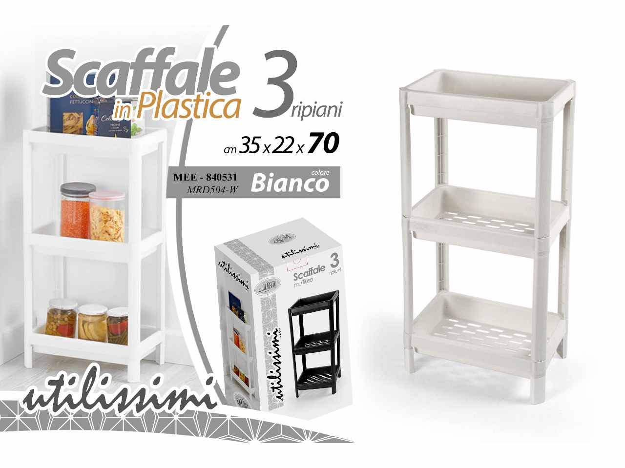 Scaffale 3rip.plas.bianco 36x23x70cm840531