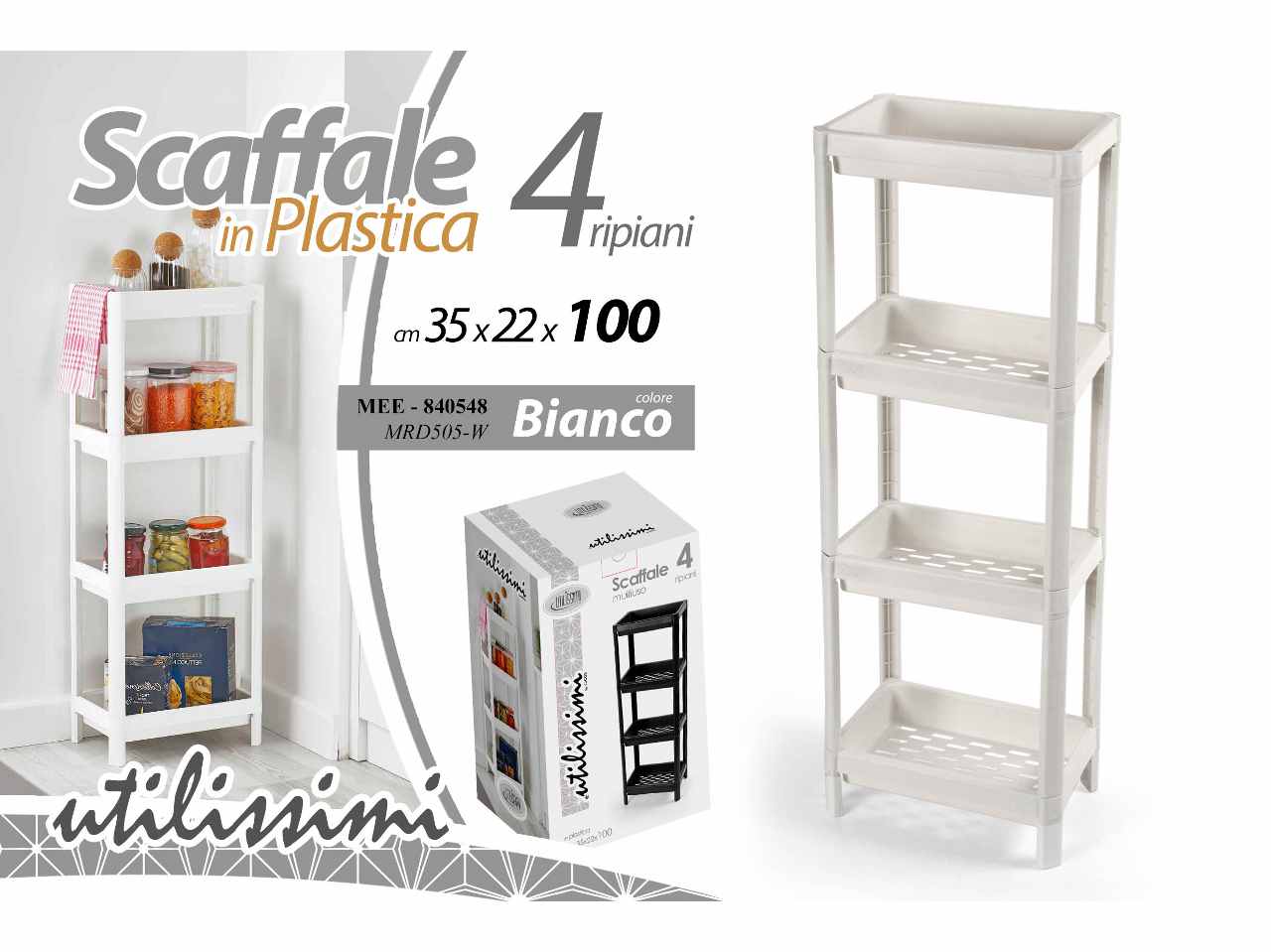 Scaffale 3rip.plas.bianco 35x22x100cm840548