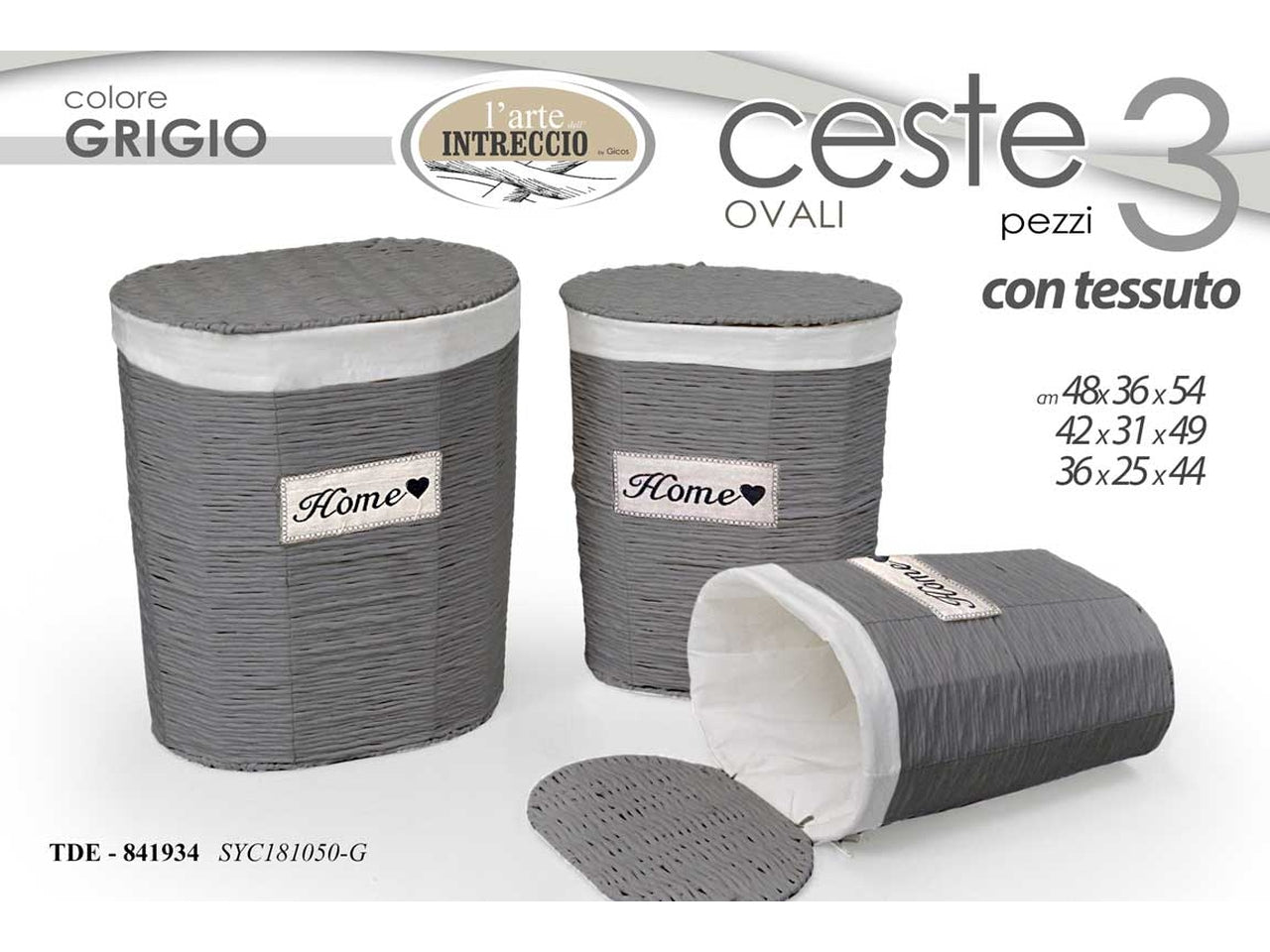 Set da 3 porta biancheria ovale misura 54/49/44cm