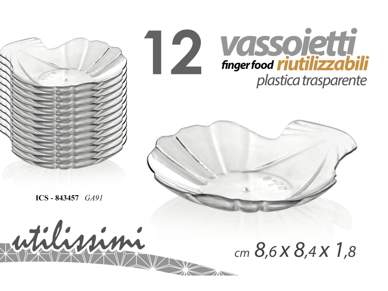 Vassoietti finger food a forma di conchiglia riutilizzabili in plastica 8,6x8,4x1,8cm - la confezione contiene 12 vassoietti