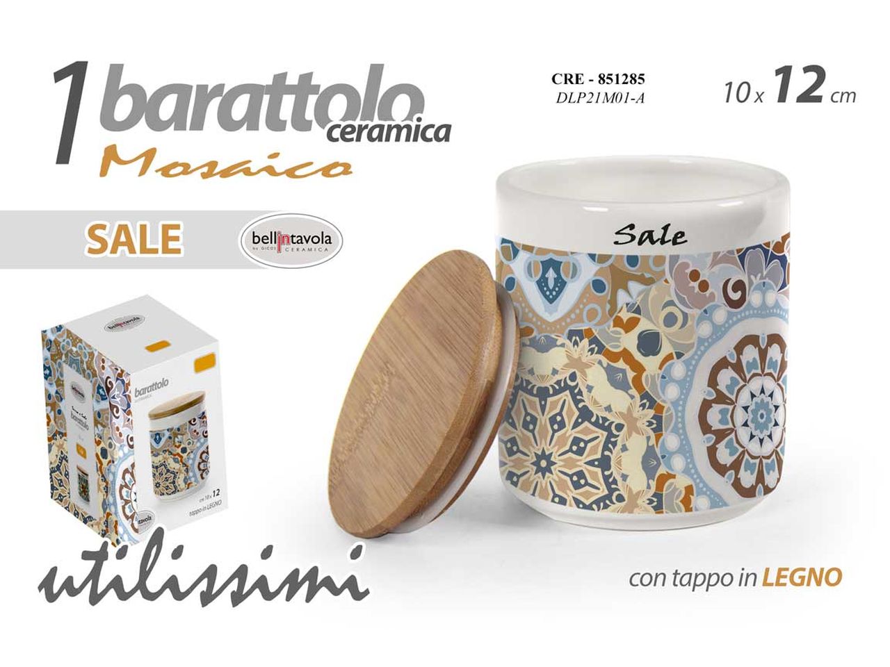 Barattolo per il sale mosaico misura 10x12cm
