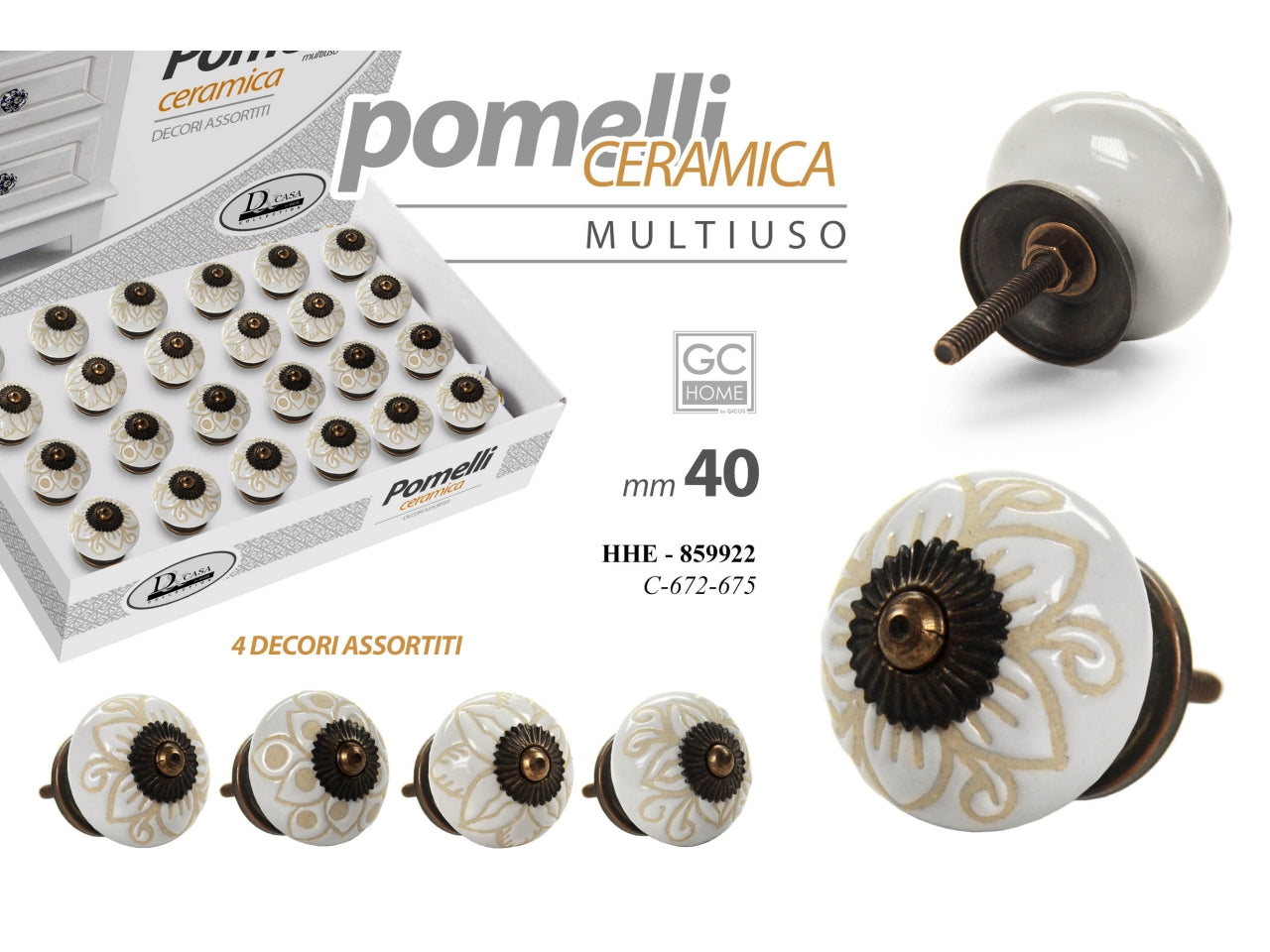 Pomello in ceramica tondo mutiuso diametro 40mm - disponibile in 4 diversi decori