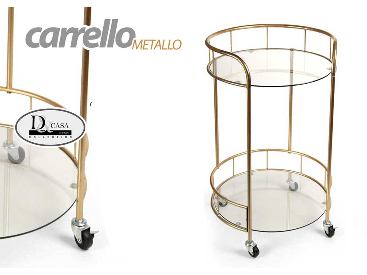 Carrello tondo colore oro 45x39x71cm