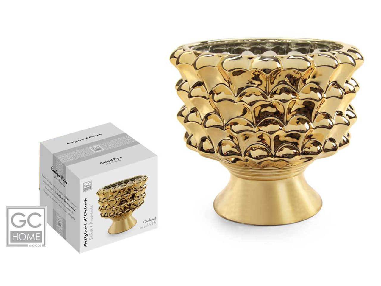 Vaso pigna colore oro misura 17x15cm