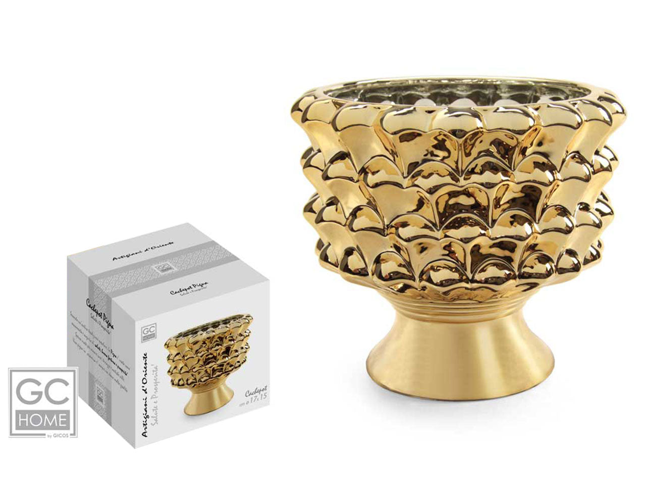 Vaso pigna colore oro misura 12x12x11cm