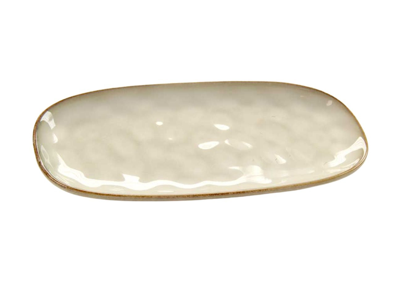 Vassoio rettangolare in ceramica beige, 32x18x2 cm - Passionecasa