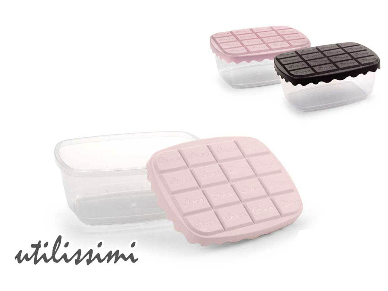 Contenitore con coperchio a forma di stecca di cioccolato 1,4 lt, rosa e marrone 20x14x8 cm - Utilissimi