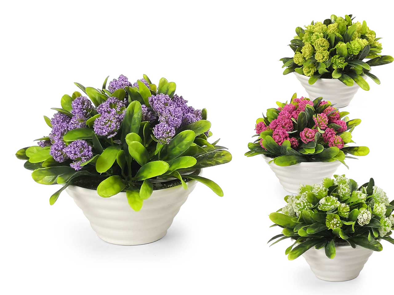 Piantina artificiale con fiori con vaso in plastica bianco colori assortiti 15x13 cm - Gicos