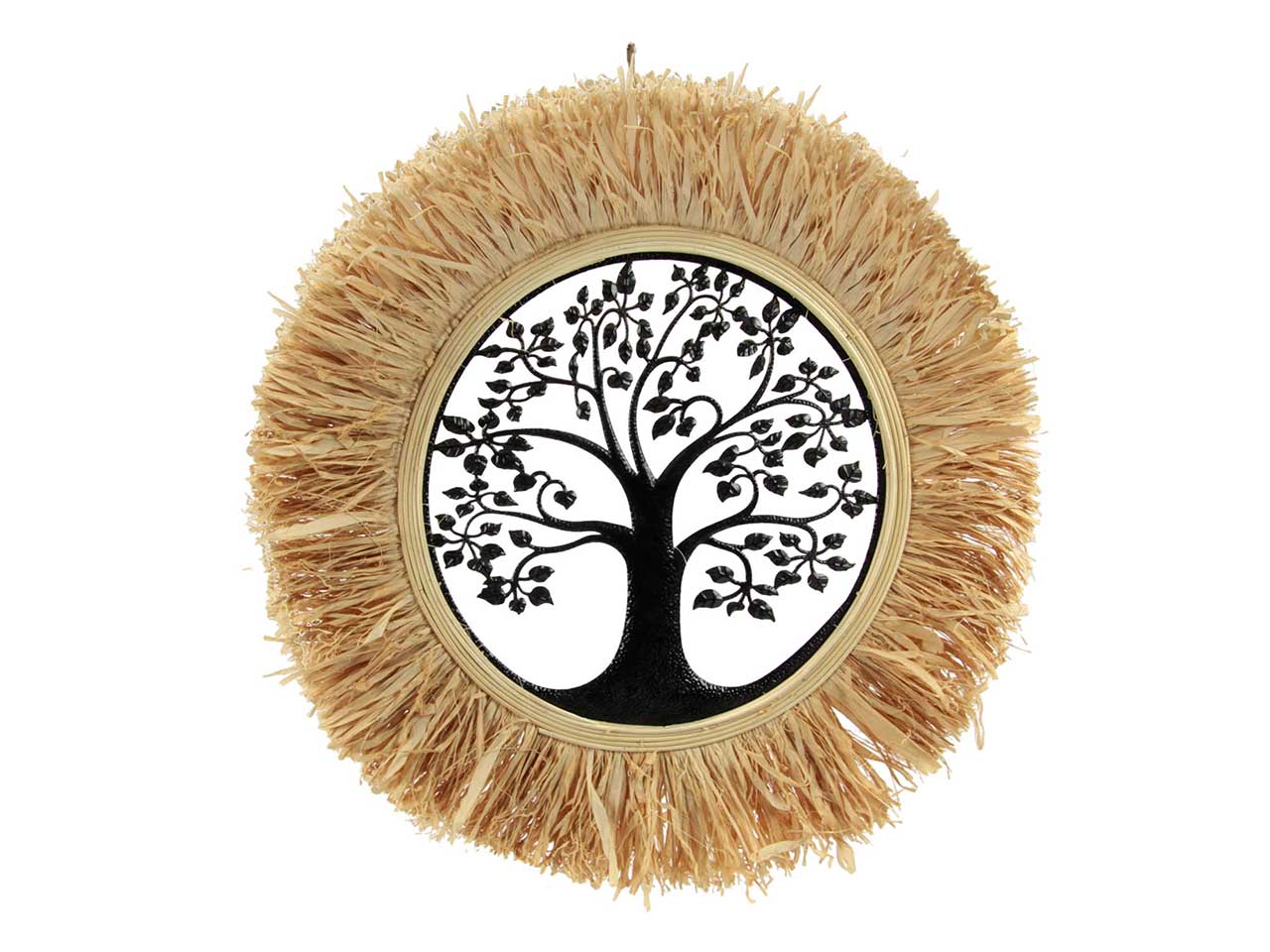 Decorazione da parete albero della vita boho in metallo, paglia e bamboo 72x1,5 cm - Gicos