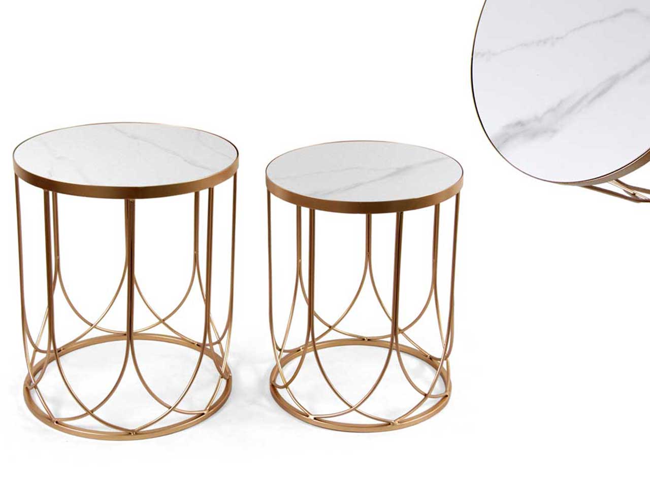 Set da 2 tavoli rotondi in marmo misura h.56/52cm