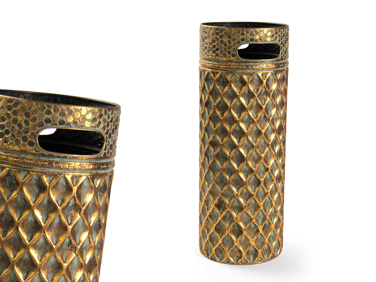 Porta ombrelli in metallo oro invecchiato stile etnico, 20x56 cm - Gicos
