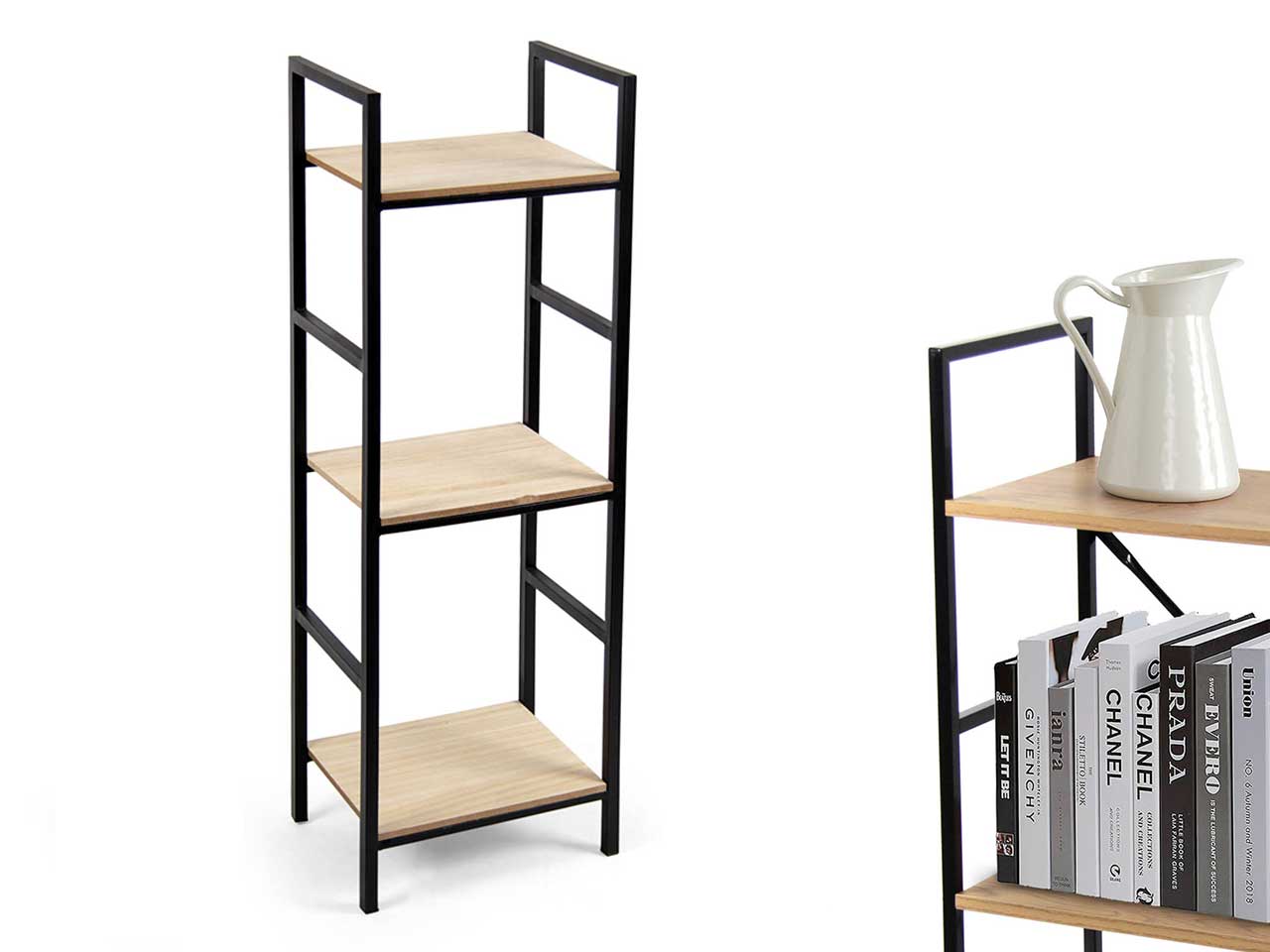 Colonna metallo e legno naturale e nero stile industrial 30x22x89 cm - Gicos