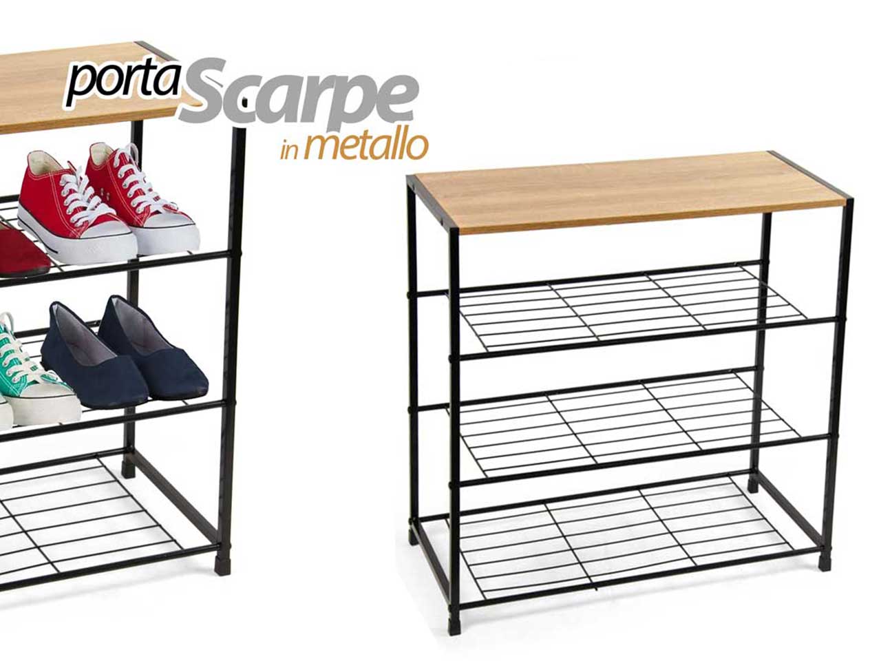 Portascarpe metallo e legno naturale e nero stile industrial 63x30x63 cm - Gicos