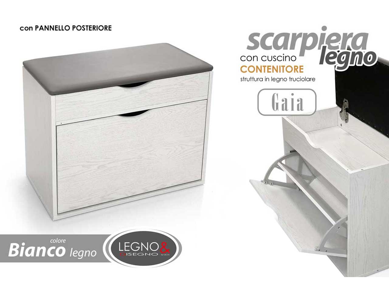 Scarpiera in mdf con cassetti misura 63x30x50cm