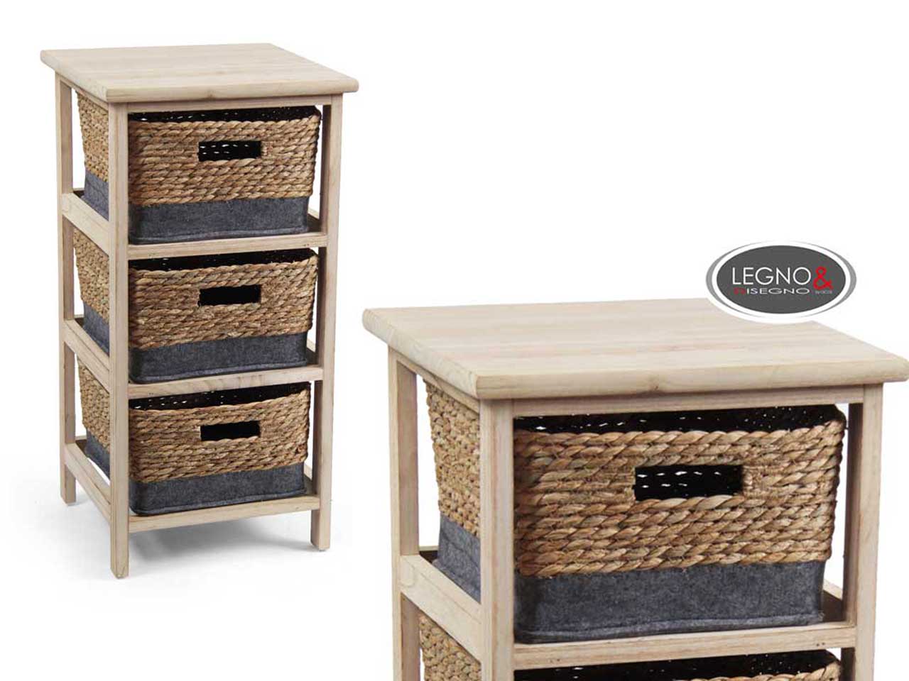 Cassettiera legno naturale e corda shabby chic 33x31x63 cm - Gicos