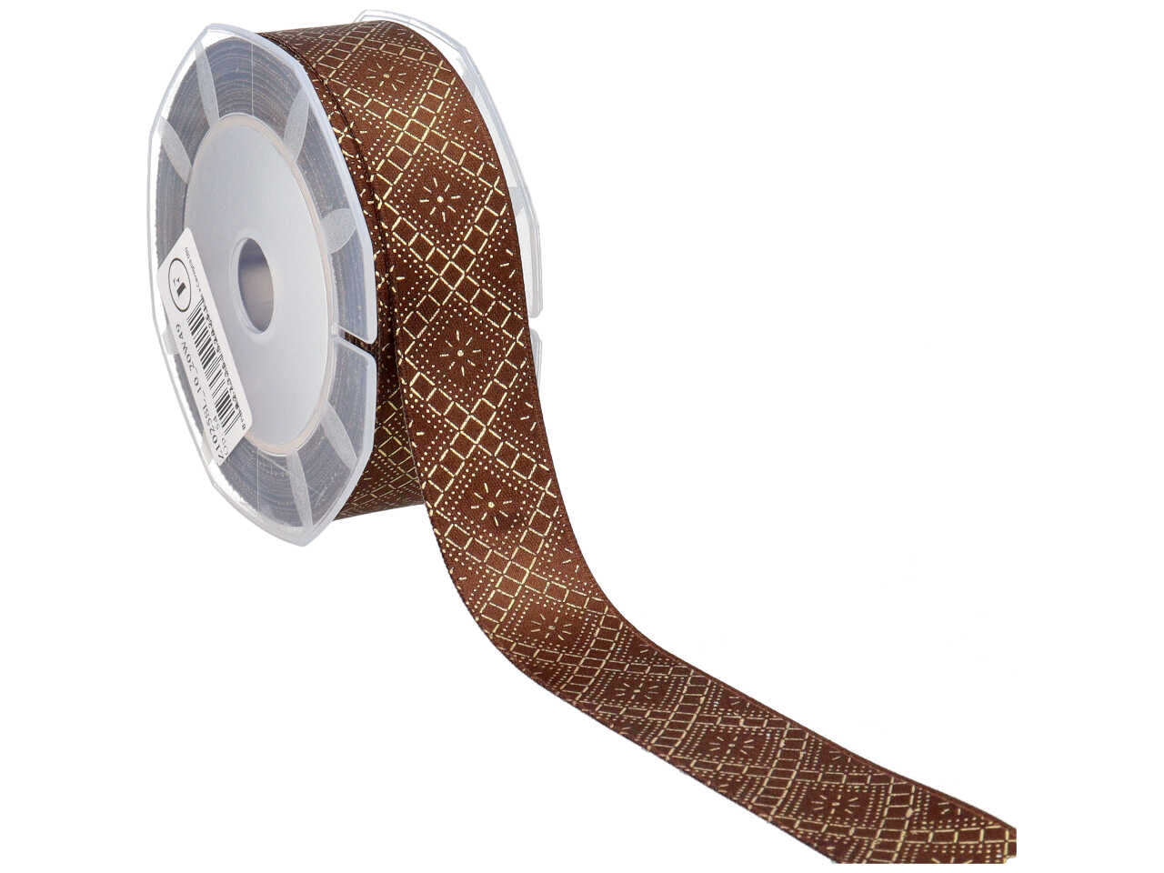 Nastro doppio raso 25mm 10mt marrone con elegante stampa oro