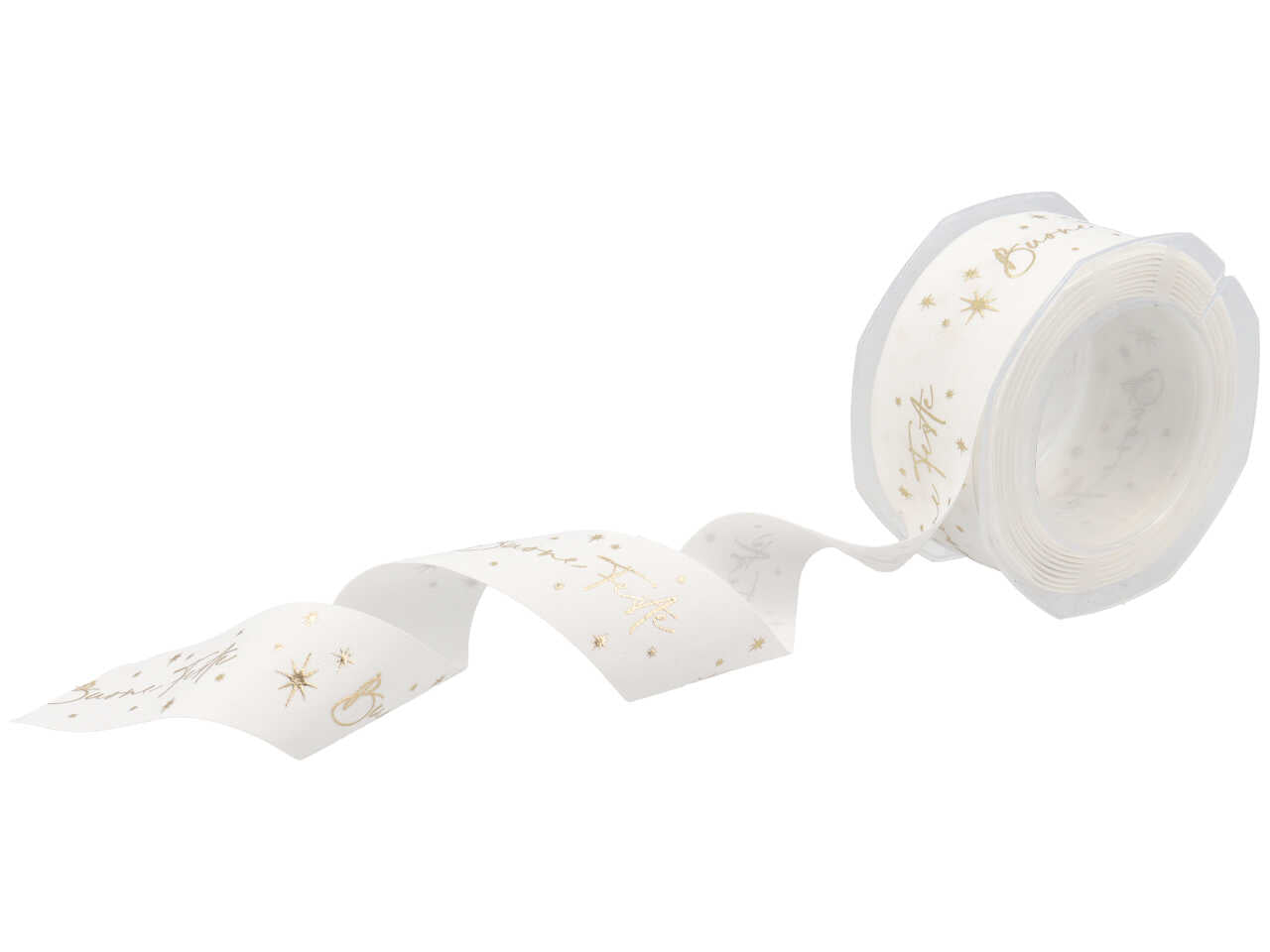 Nastro regalo natalizio con scritta buone feste bianco e dorato in policotone 3,5cmx10m - Furlanis