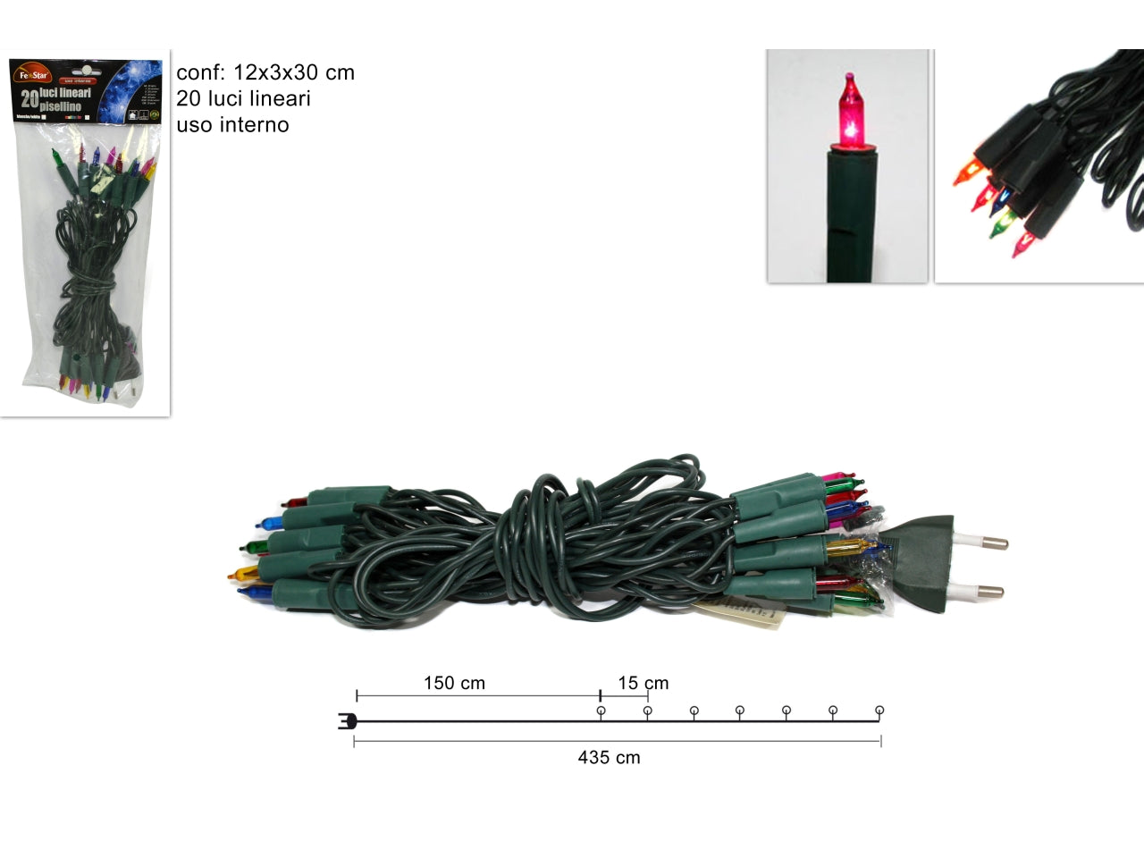 Luci lineari 20 pisellini multicolor