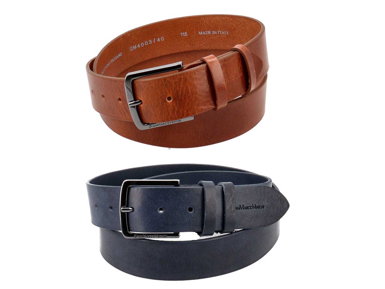 Gmv uomo cintura cuoio wax bordo annerito nei colori blu e cognac