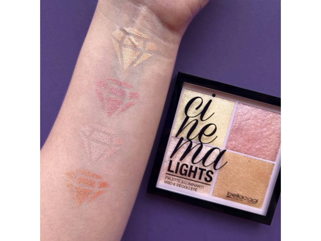 Palette viso Illuminante  - 4 Illuminanti Viso, Effetto Glowing, Lunga Durata - Cinema Lights - Bellaoggi