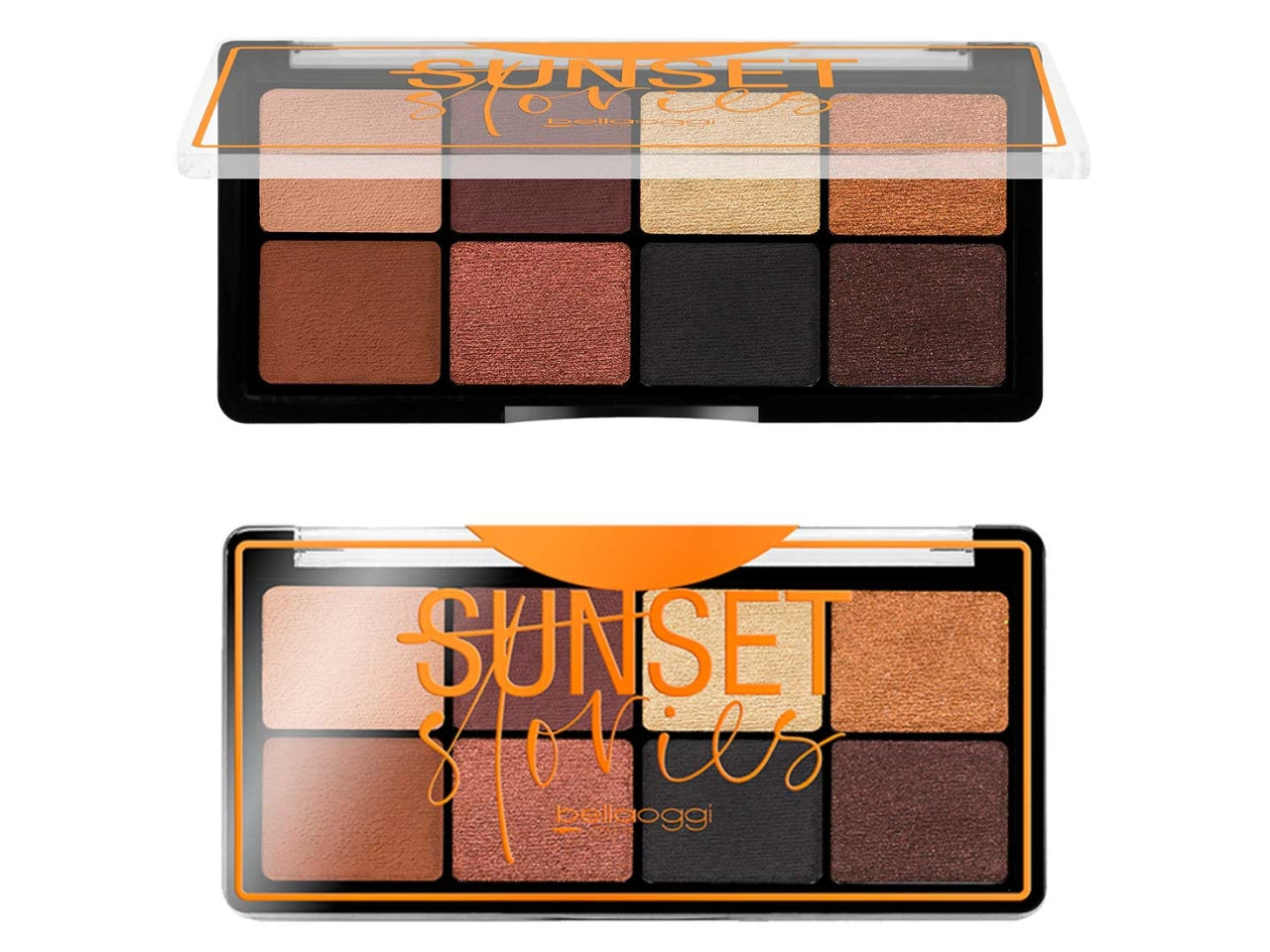 Palette occhi ombretto - Sunrise Stories - 8 Nuance Vibranti, Matte e Glam, Gold Smokey - Dupe Nude - Bellaoggi