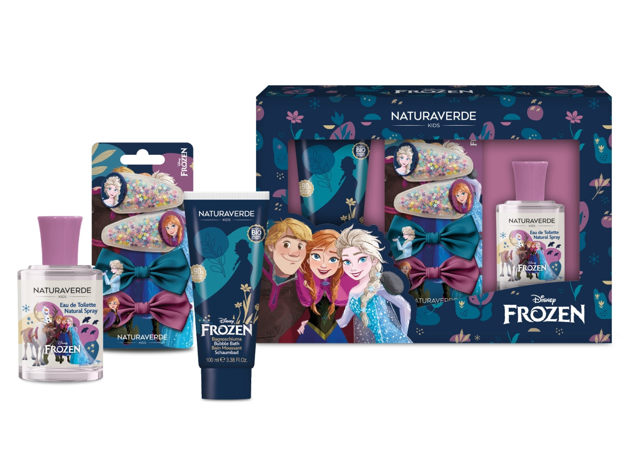 Frozen gift set mollettine eau de toilette 30ml + bagnoschiuma tubo 100ml+ hairpins