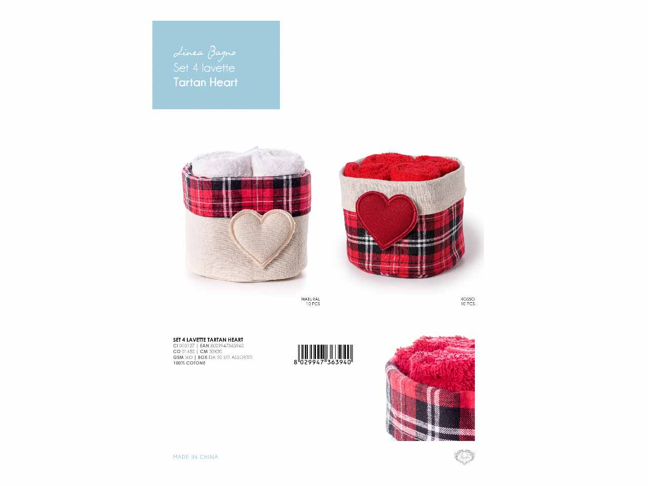 Lavette tartan heart 4 pezzi