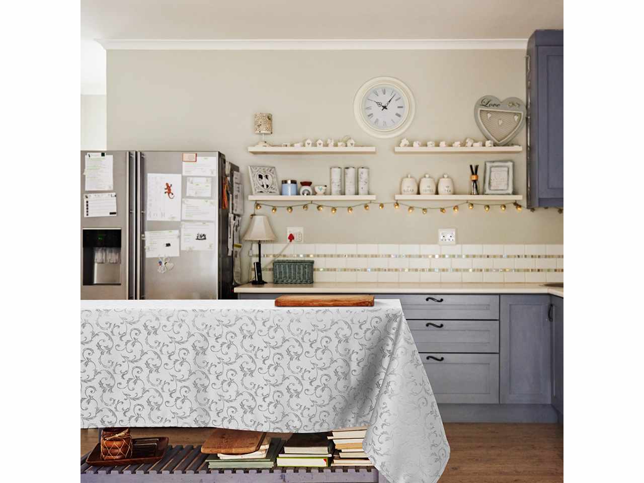 Centrotavola antimacchia jacquard queen 100x100cm grigio