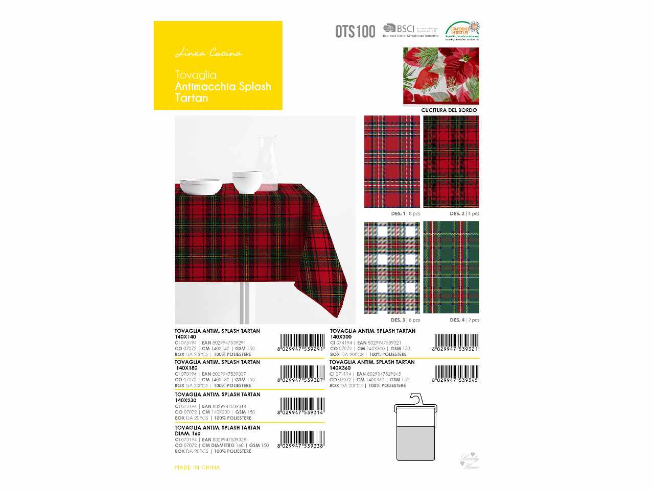 Tovaglia antimacchia splash tartan 140x230cm